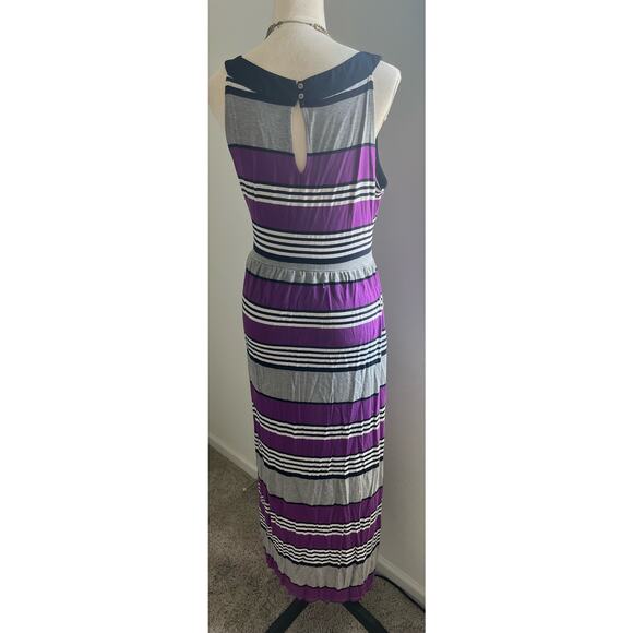 a.n.a. Maxi Purple Black Gray White Striped Sleeveless Slit Sides Dress Woman 1X - Picture 4 of 10